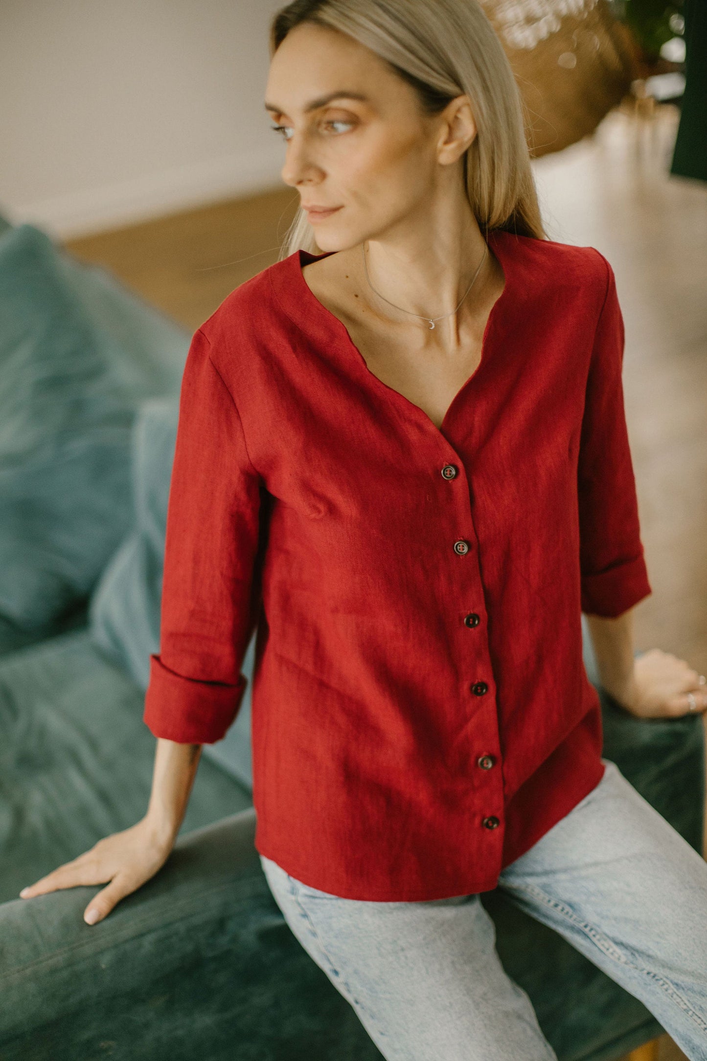 Classic linen button up shirt ANGELIA/READY TO SHIP