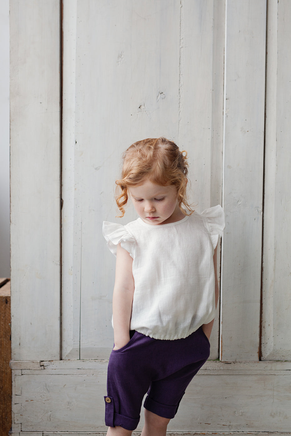As pure and as natural as a cloud - this linen blouse with shoulder ruffles is nature inspired linen garment for little princesses.