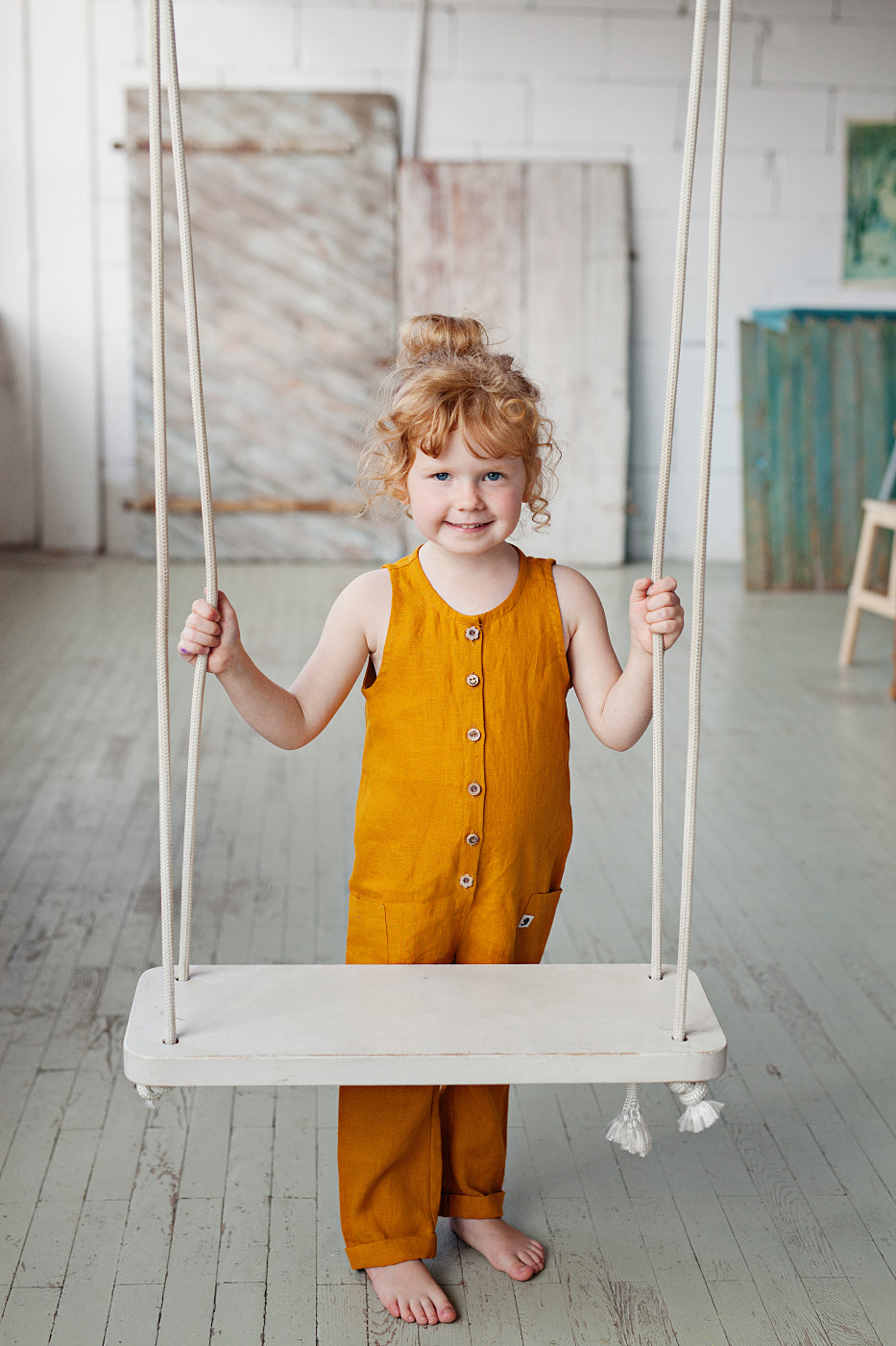 Adorable baby girls and toddlers linen overalls for summer ROXY