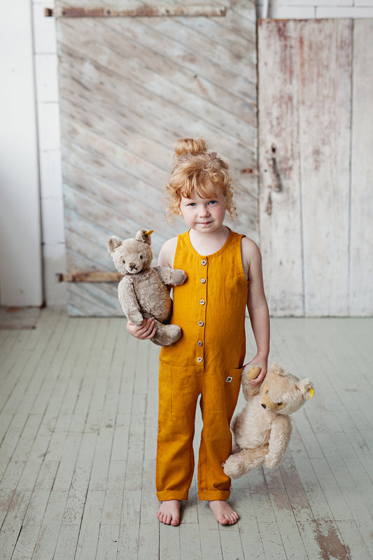 Adorable baby girls and toddlers linen overalls for summer ROXY