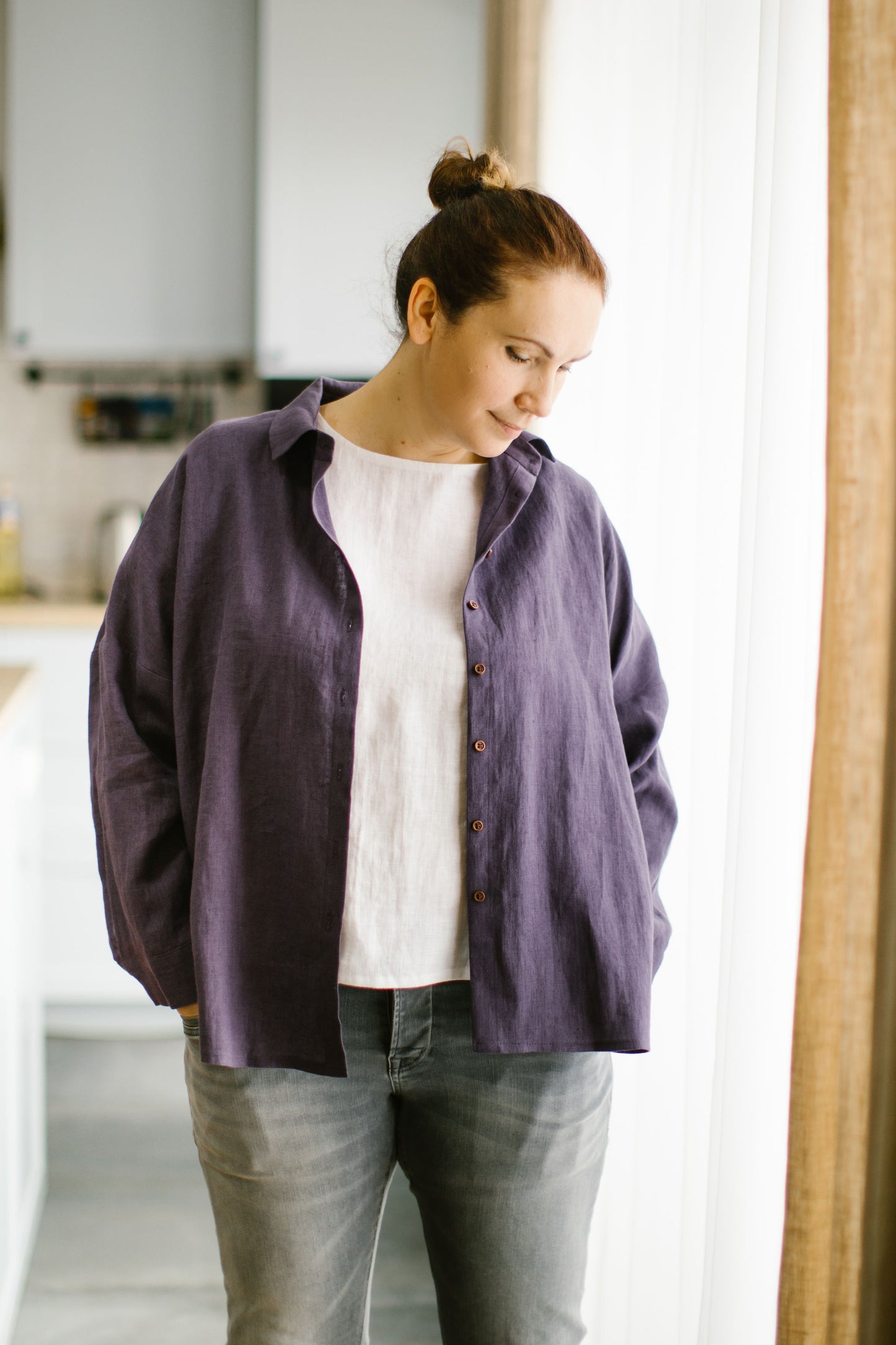 ladies’ linen long sleeve shirt