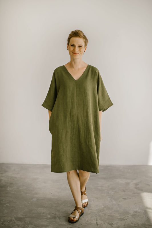 Linen plus size dress with kimono sleeves BARBARA