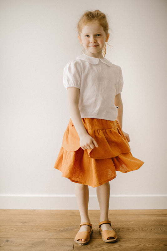 Washed and soft linen circle skirt for a baby girl or a toddler girl