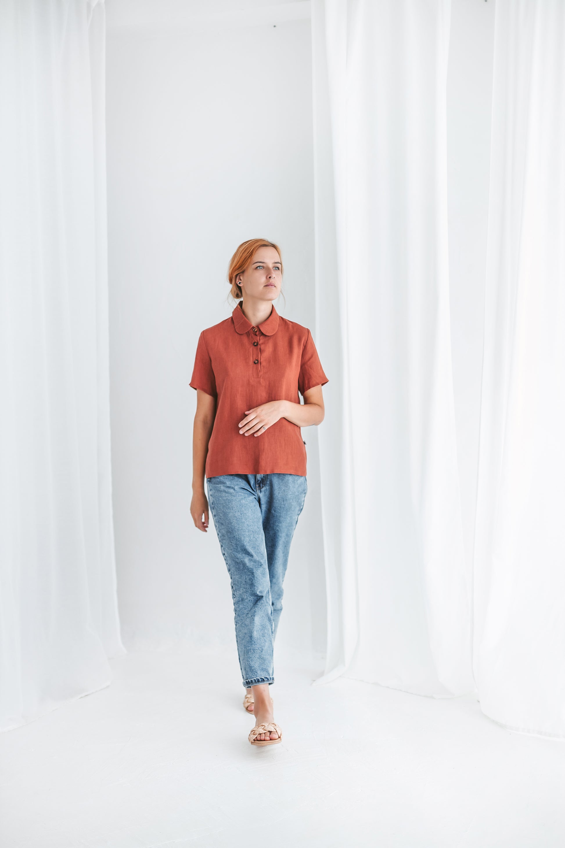Classic short sleeves linen top CANDY