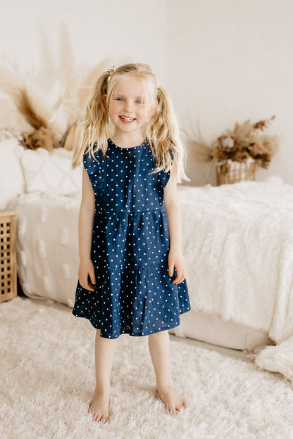This lovely linen dress with shoulder ruffles is suitable for a wide range of age - from baby girls of 6 months to early teen age of 12.
