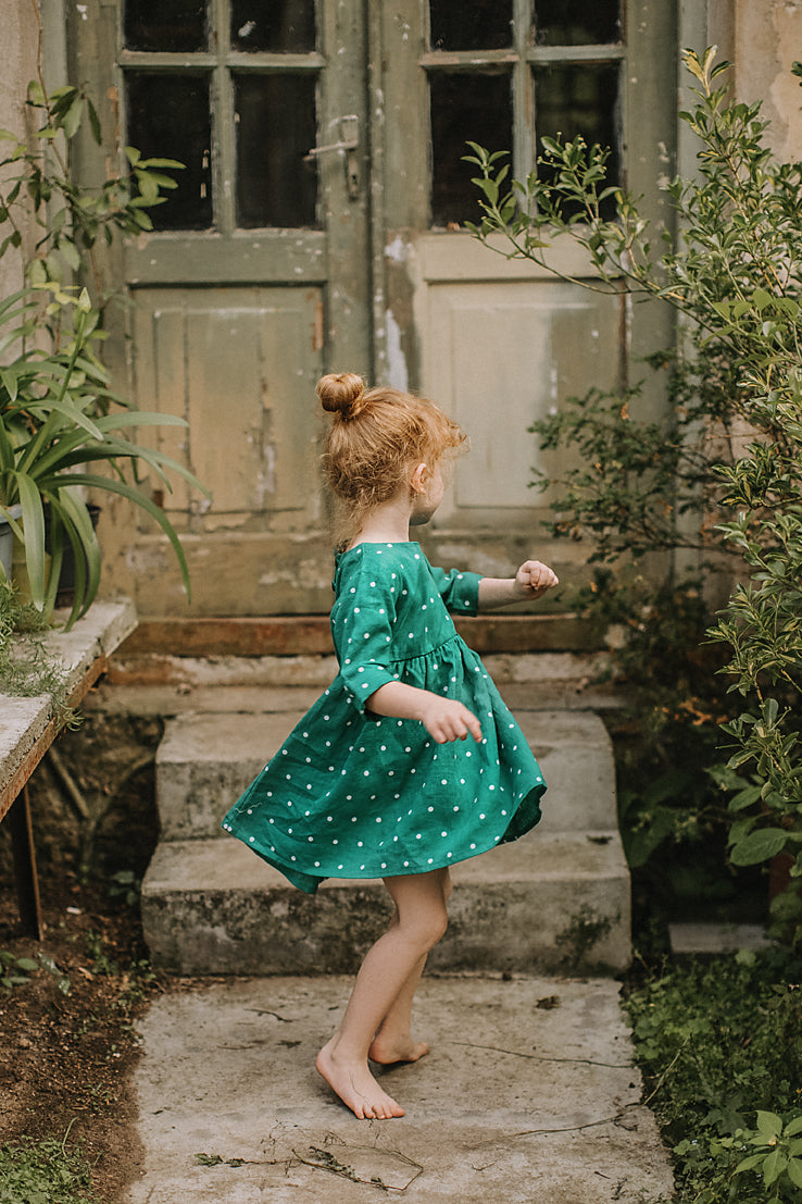 Girls summer linen dress, size 110/READY TO SHIP