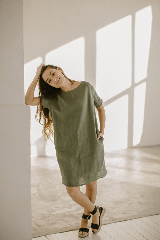 Oversized simple linen dress for summer ALISA