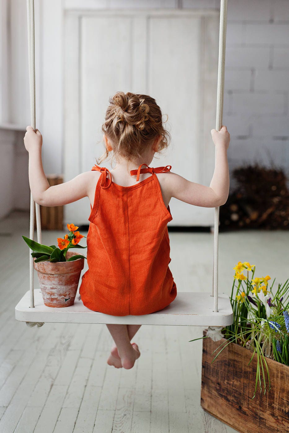 Adorable baby girls and toddlers linen overalls for summer