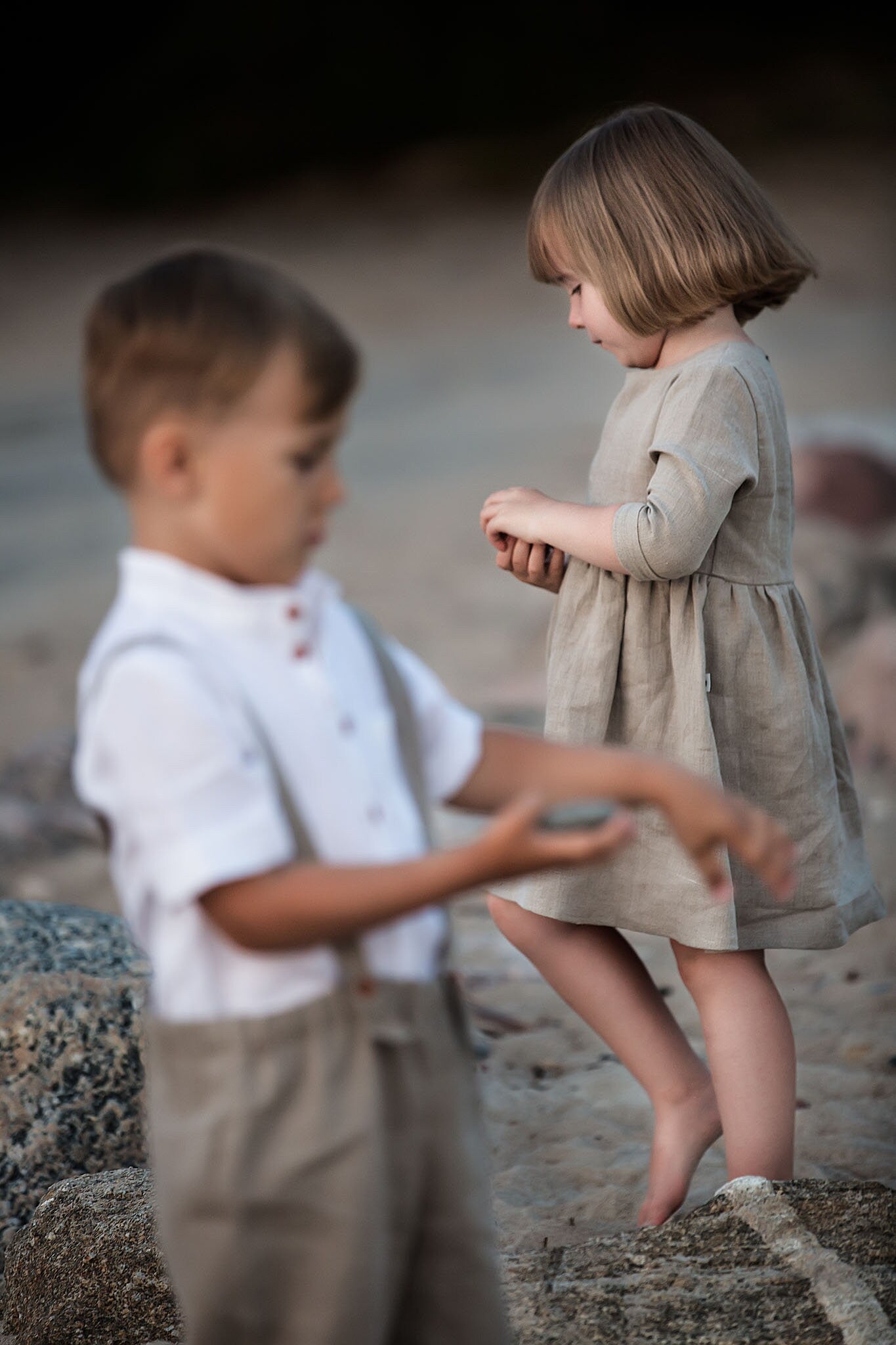 Boy‘s linen wedding or christening suit: set of linen crop pants, white linen shirt