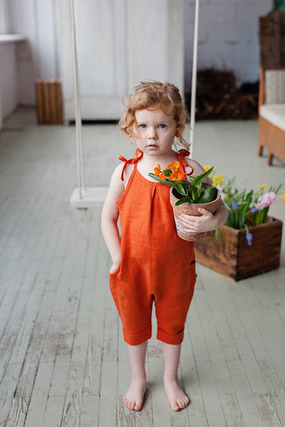 Adorable baby girls and toddlers linen overalls for summer