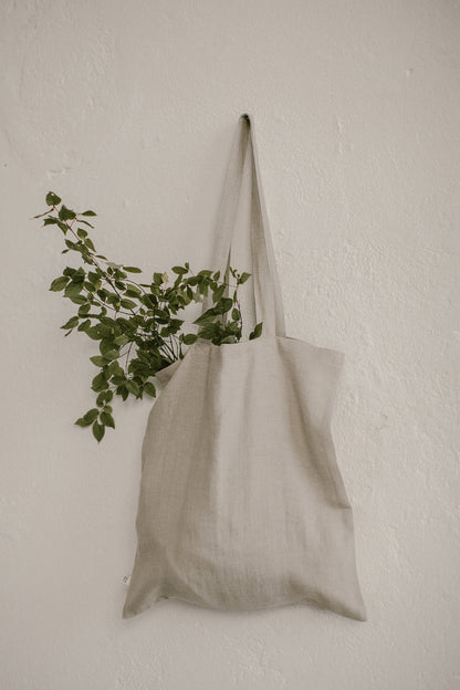 Natural linen tote bag with strong handles