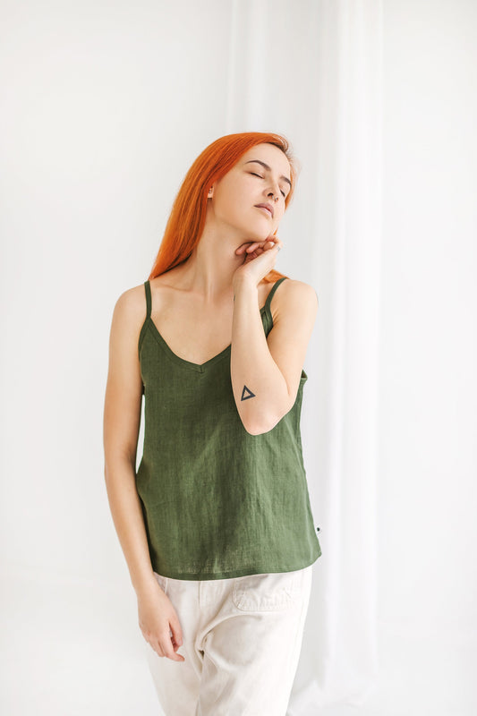 Sleeveless linen crop top BELLA for summer