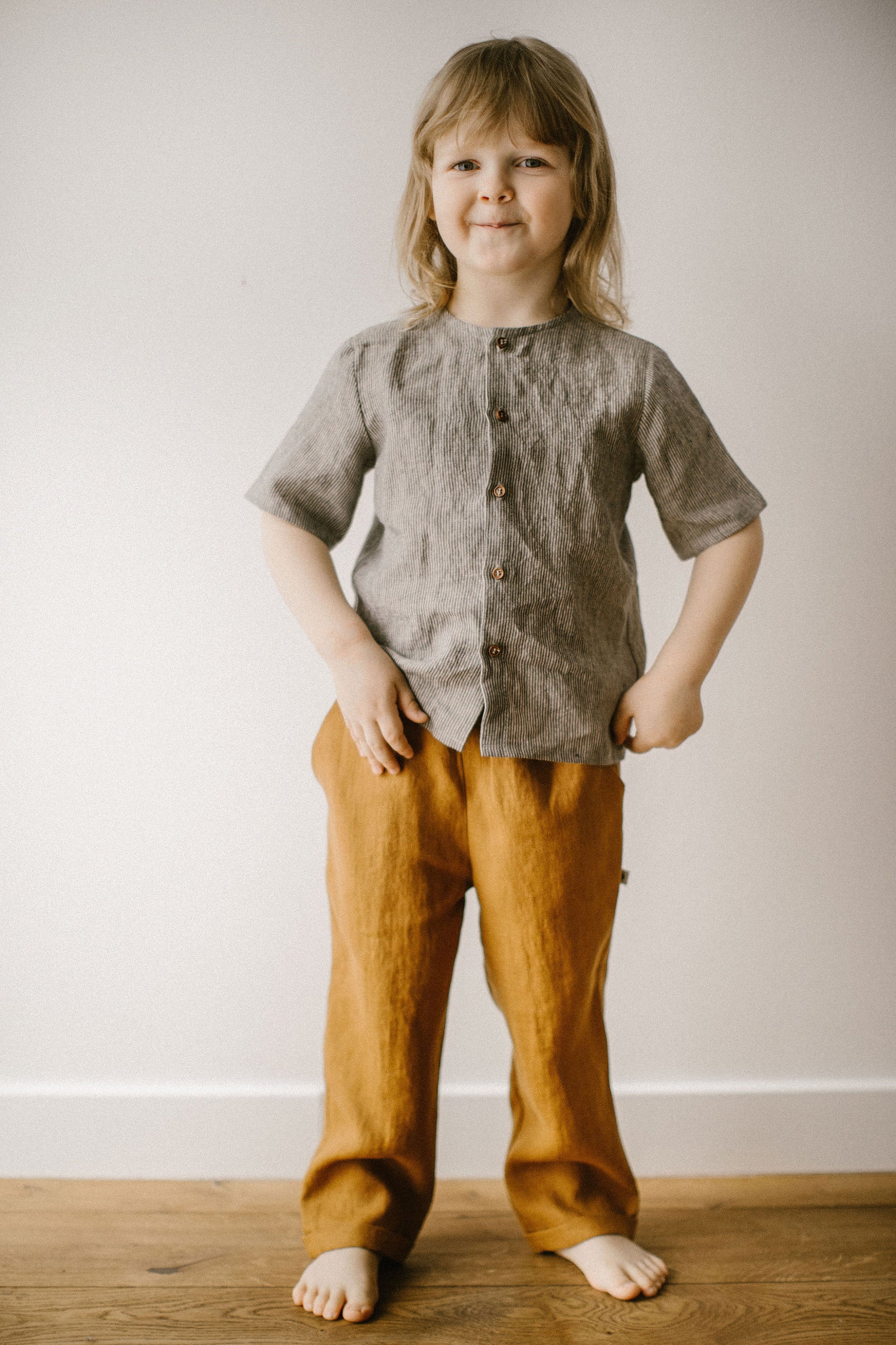 Elastic waist loose linen trousers with pockets for boys