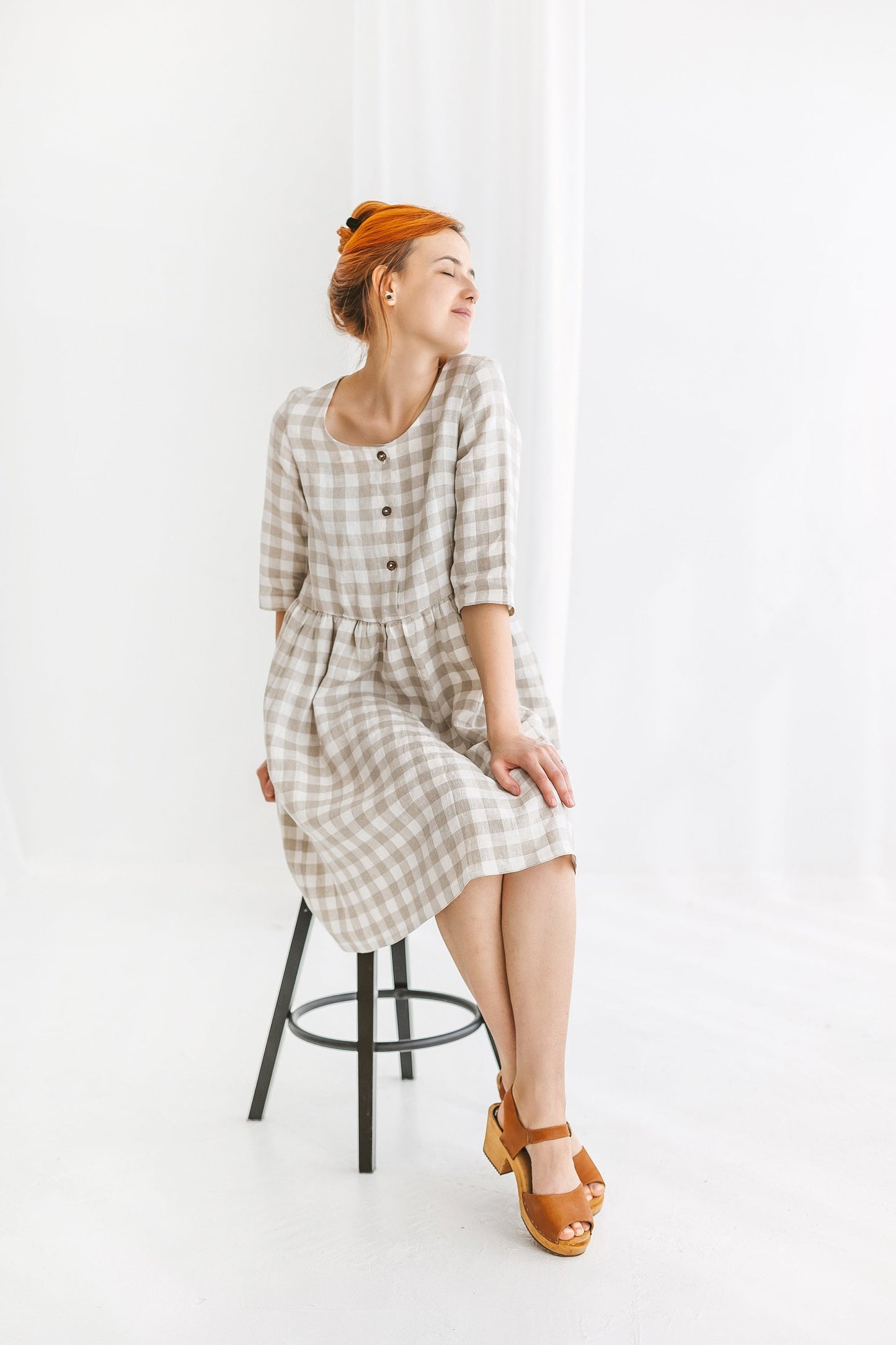 Linen button up midi dress JANET