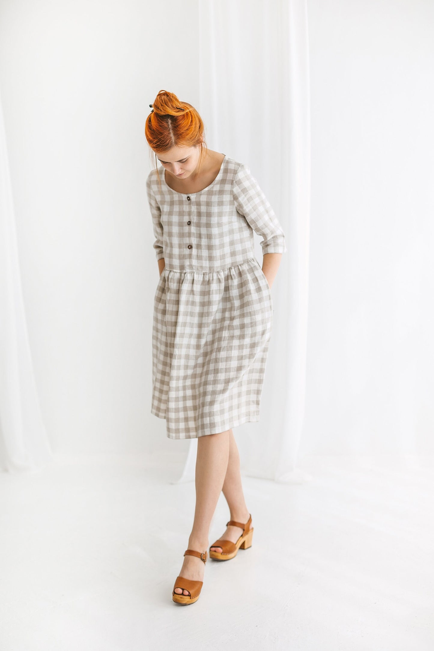 Linen button up midi dress JANET