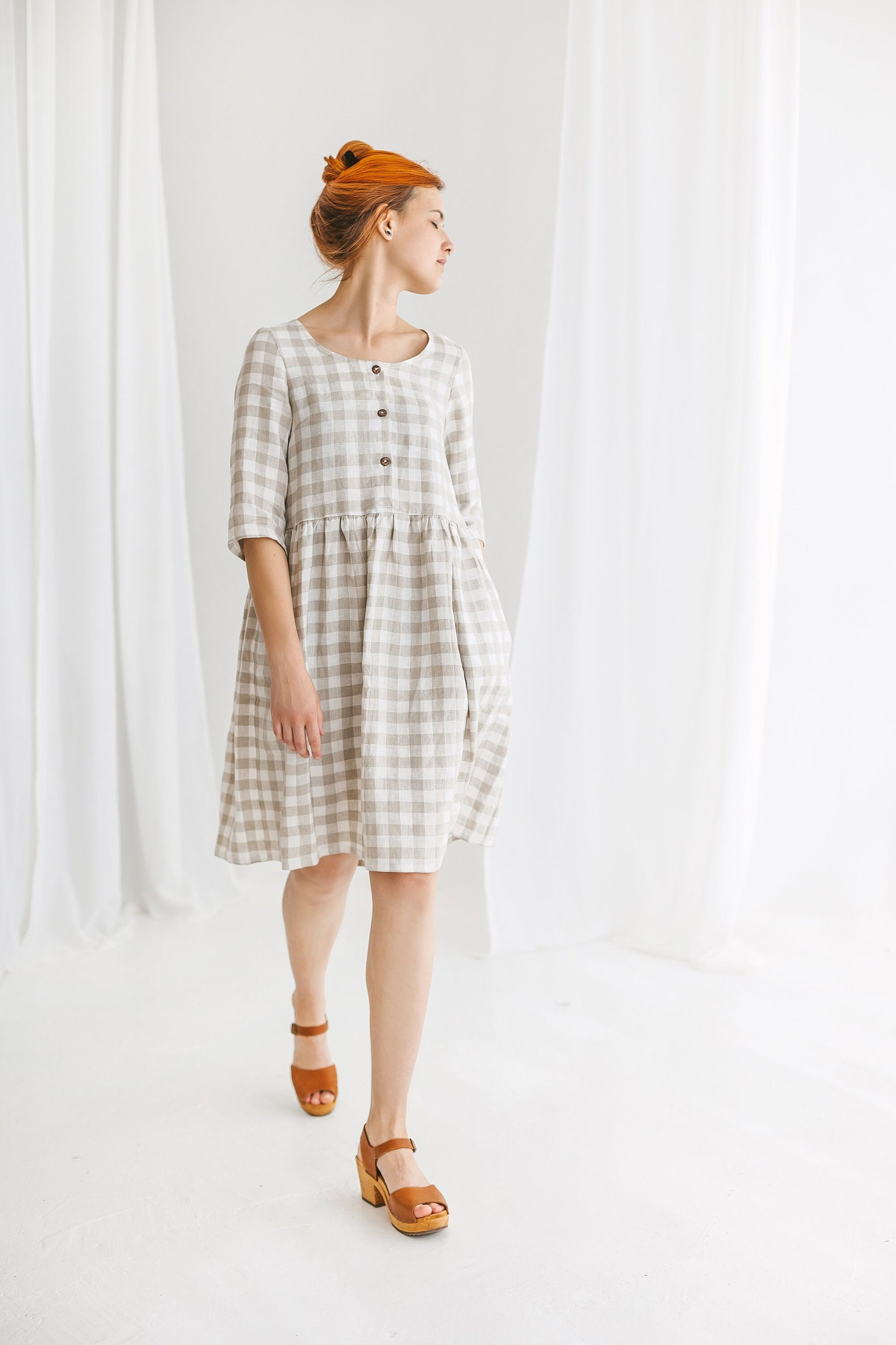 Linen button up midi dress JANET