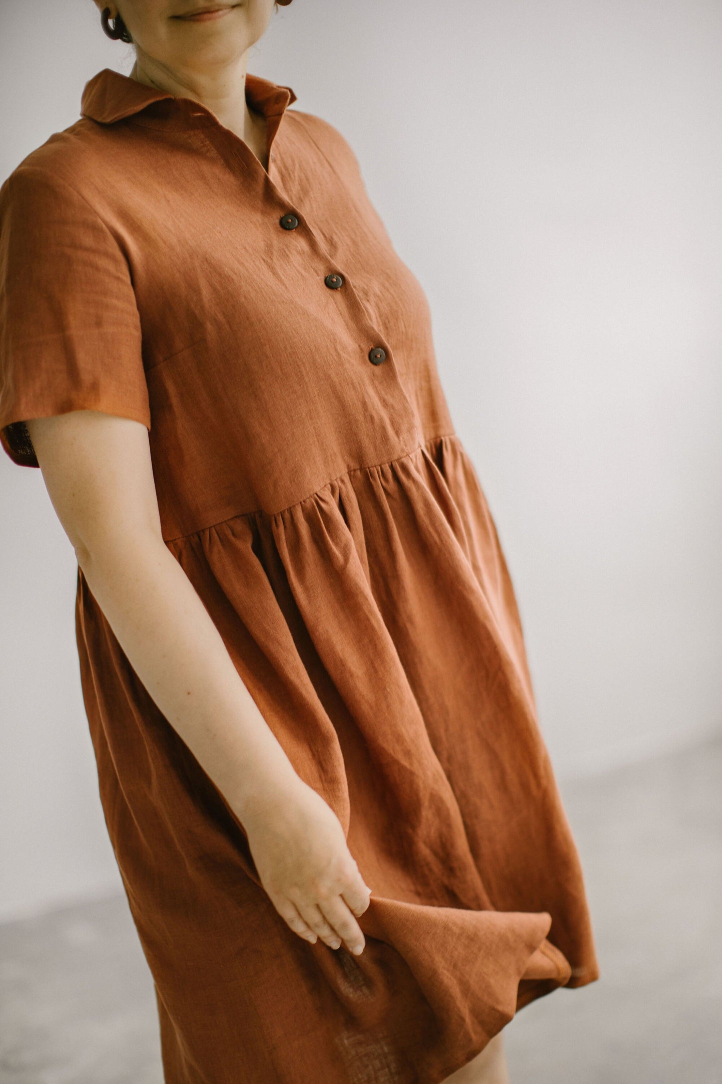 Button up linen midi dress with short sleeves MARTA