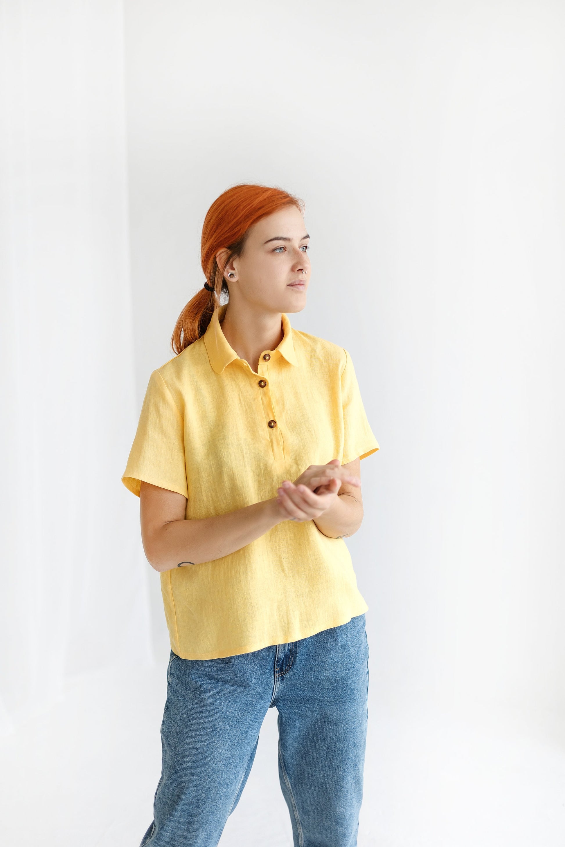 Classic short sleeves linen top CANDY