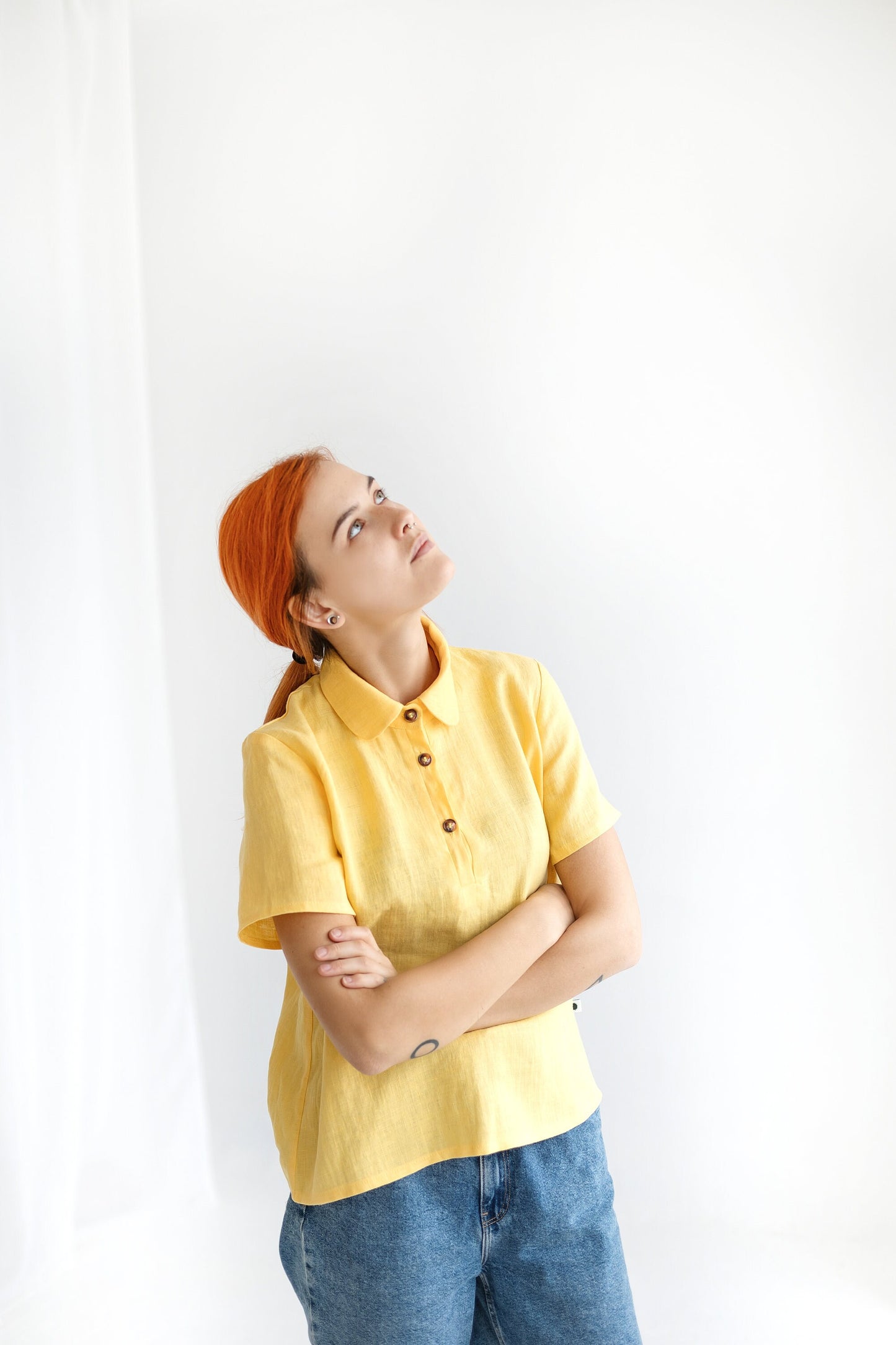 Classic short sleeves linen top CANDY