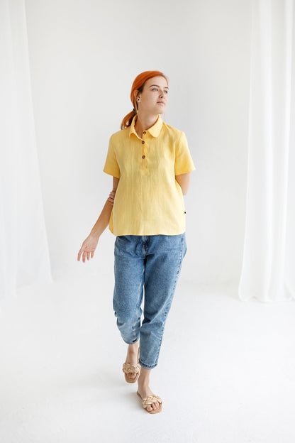 Classic short sleeves linen top CANDY