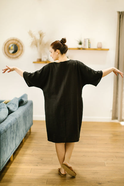 Linen plus size dress with kimono sleeves BARBARA
