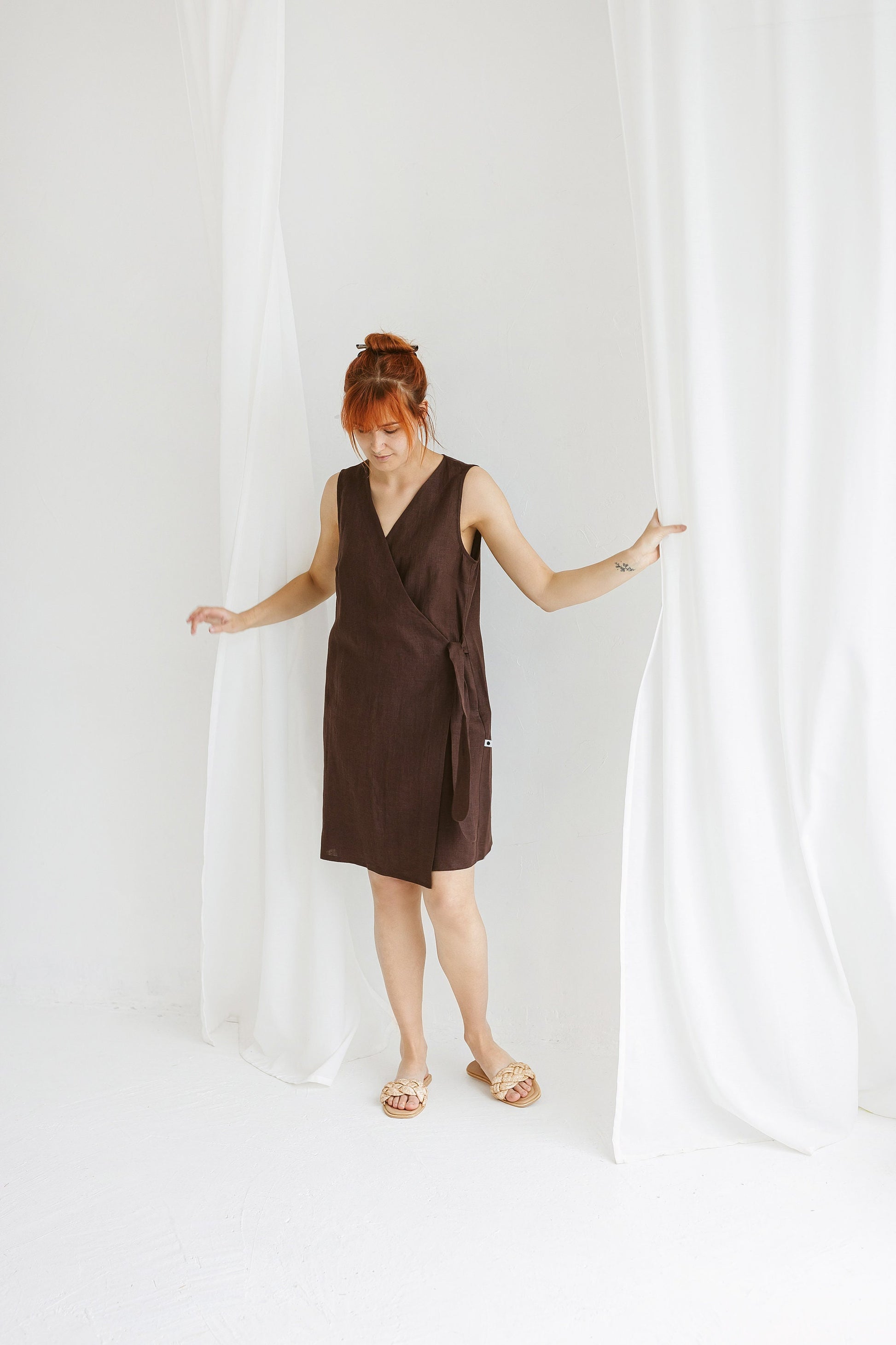 WRAP LINEN DRESS UNA/READY TO SHIP