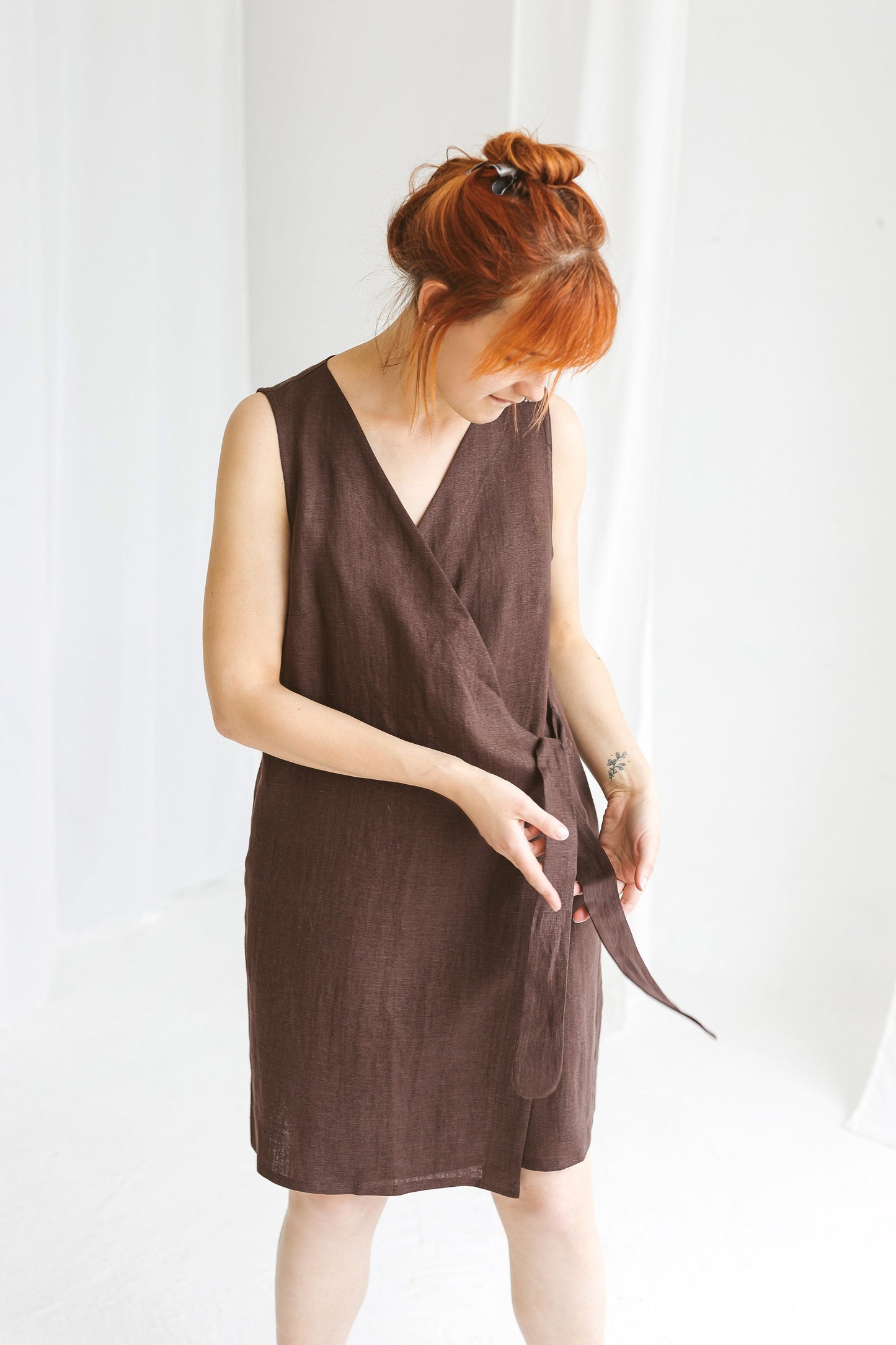 WRAP LINEN DRESS UNA/READY TO SHIP