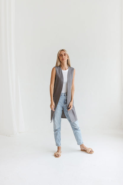 Womens long linen west for casual wear