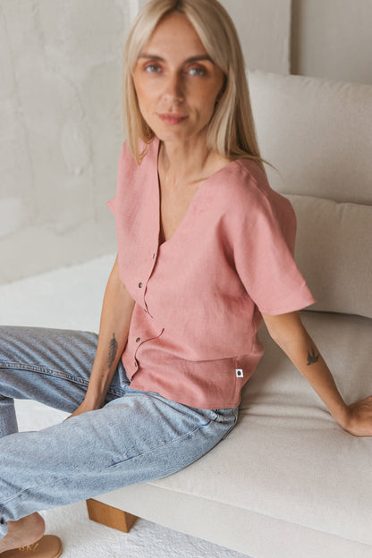 Loose linen blouse MAYLA, size 34/READY TO SHIP