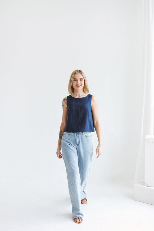 Trendy linen crop top VALENTINA