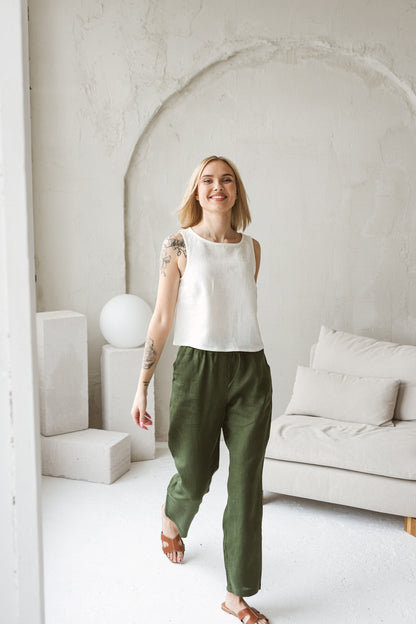 Trendy linen crop top VALENTINA